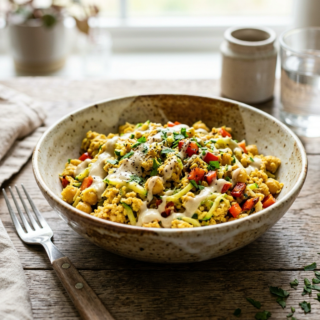 10-Minute Chickpea Flour & Vegetable Scramble