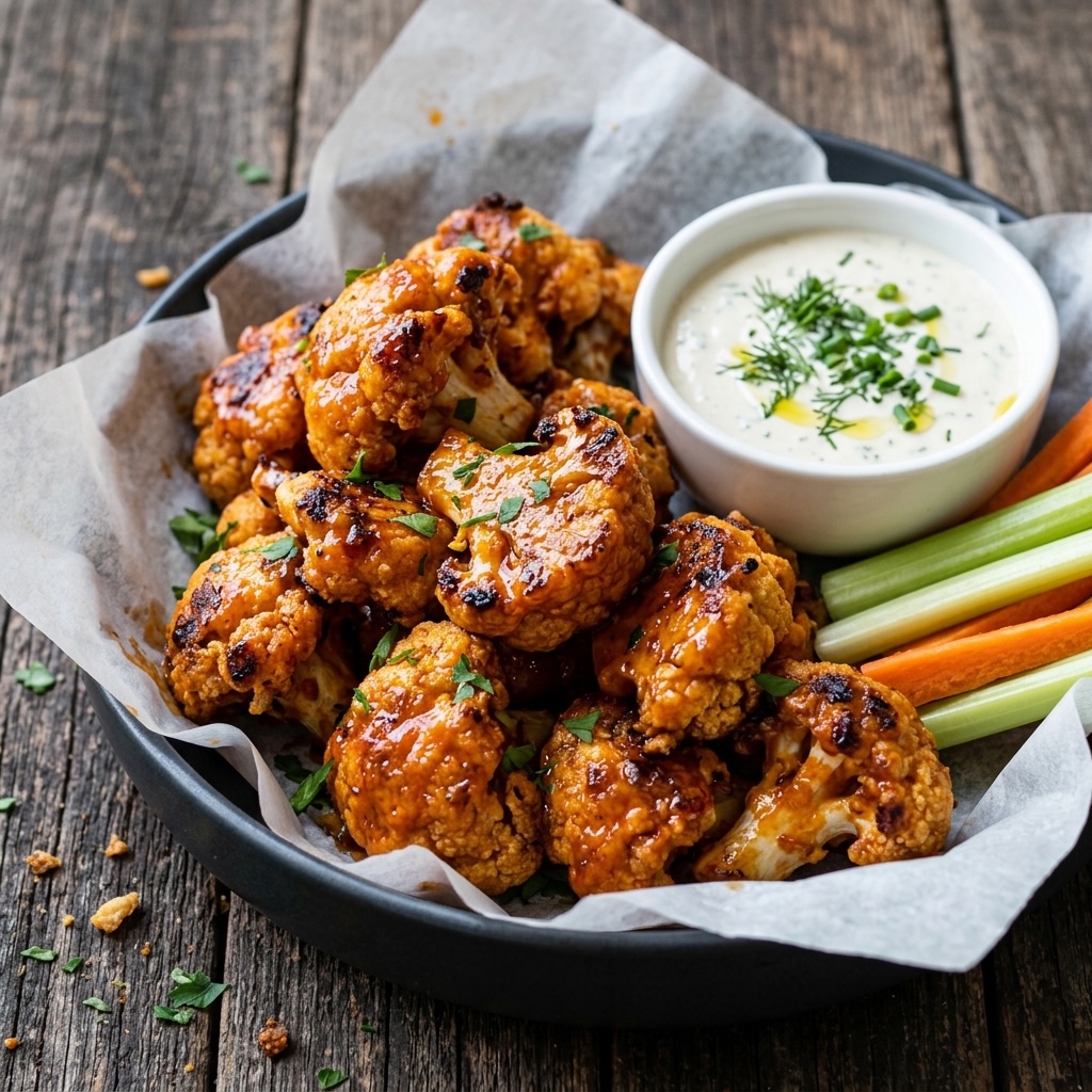 Baked Buffalo Cauliflower Wings & Creamy Cashew Ranch